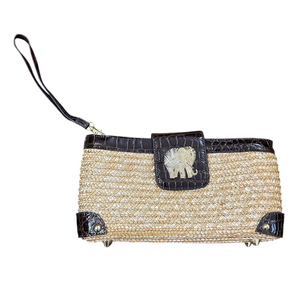 Lilly Pulitzer Straw Clutch Bag Elephant EUC